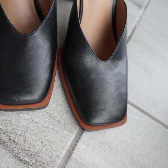 Black Square-Toe Slingback Heels – Size 7 - Picture 4 of 11